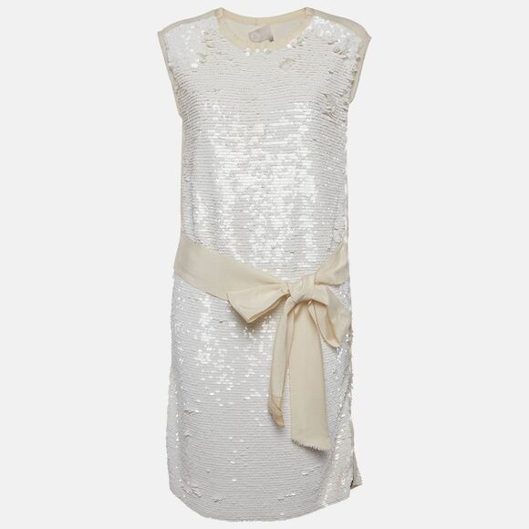 Lanvin Dresses & Skirts - Lanvin White Crepe Sequins Crew Neck Mini Dress M